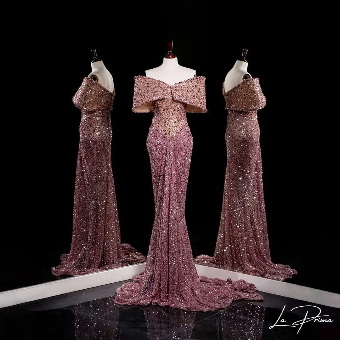 Rose Gold Sequin Off-Shoulder Gown