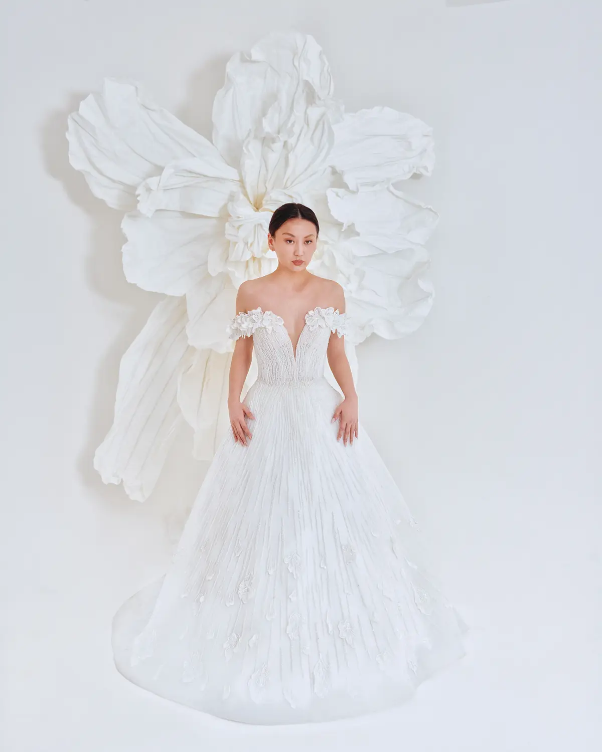 WD6033 - Pleated Off-Shoulder Gown